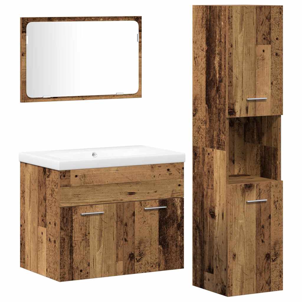 Juego de muebles de baño 4 pcs Marrón Madera de ingeniería