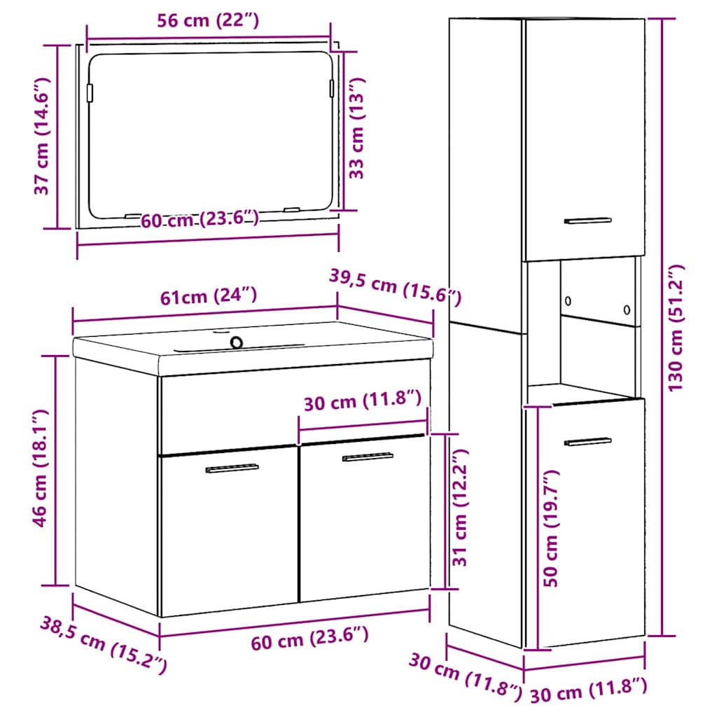 Juego de muebles de baño 4 pcs Marrón Madera de ingeniería