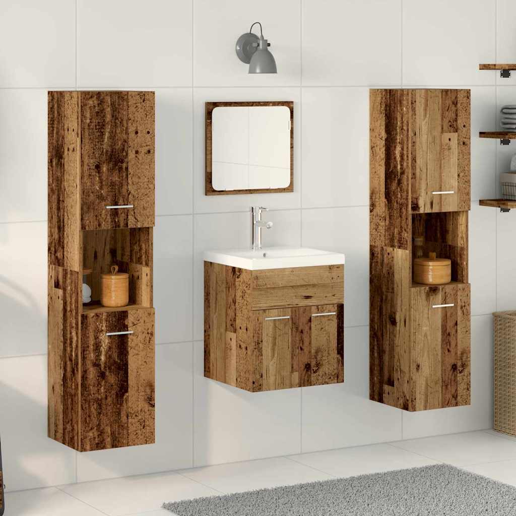 Juego de muebles de baño con puerta 4 pcs Madera envejecida