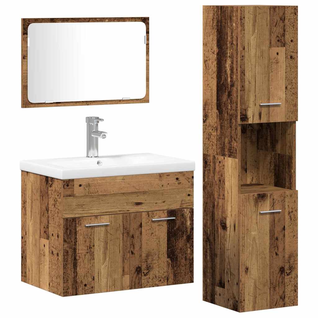 Juego de muebles de baño 4 pcs Marrón Madera de ingeniería
