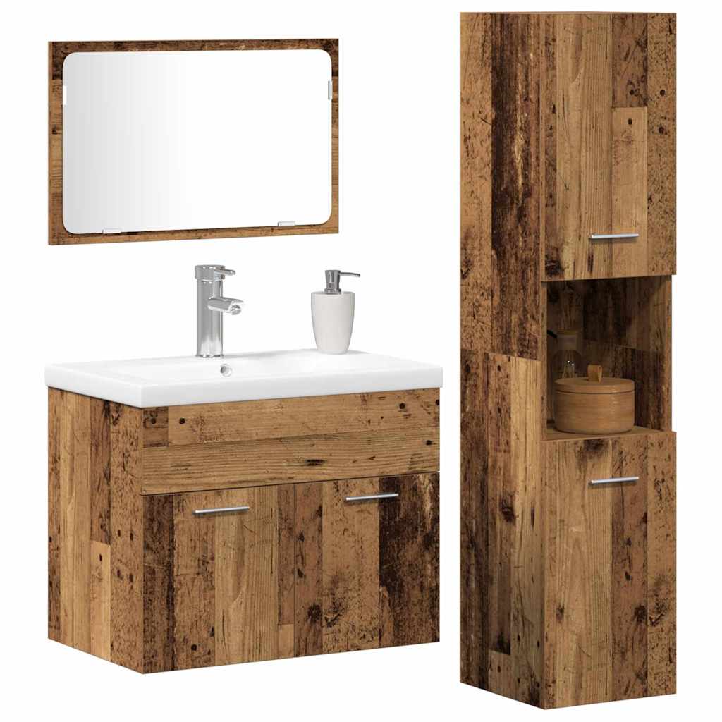 Juego de muebles de baño 4 pcs Marrón Madera de ingeniería