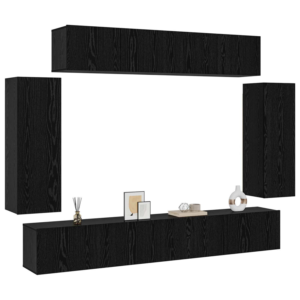 Conjunto de mueble de TV 6 pcs Roble Negro 100 x 30 x 30 cm
