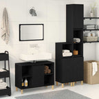 Juego de muebles de baño 3 pcs Negro Madera de ingeniería