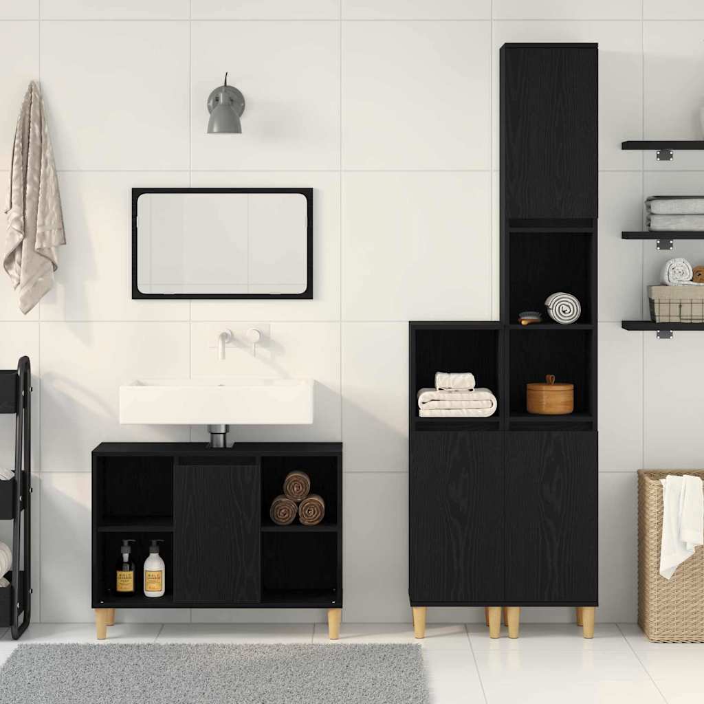 Juego de muebles de baño 3 pcs Negro Madera de ingeniería