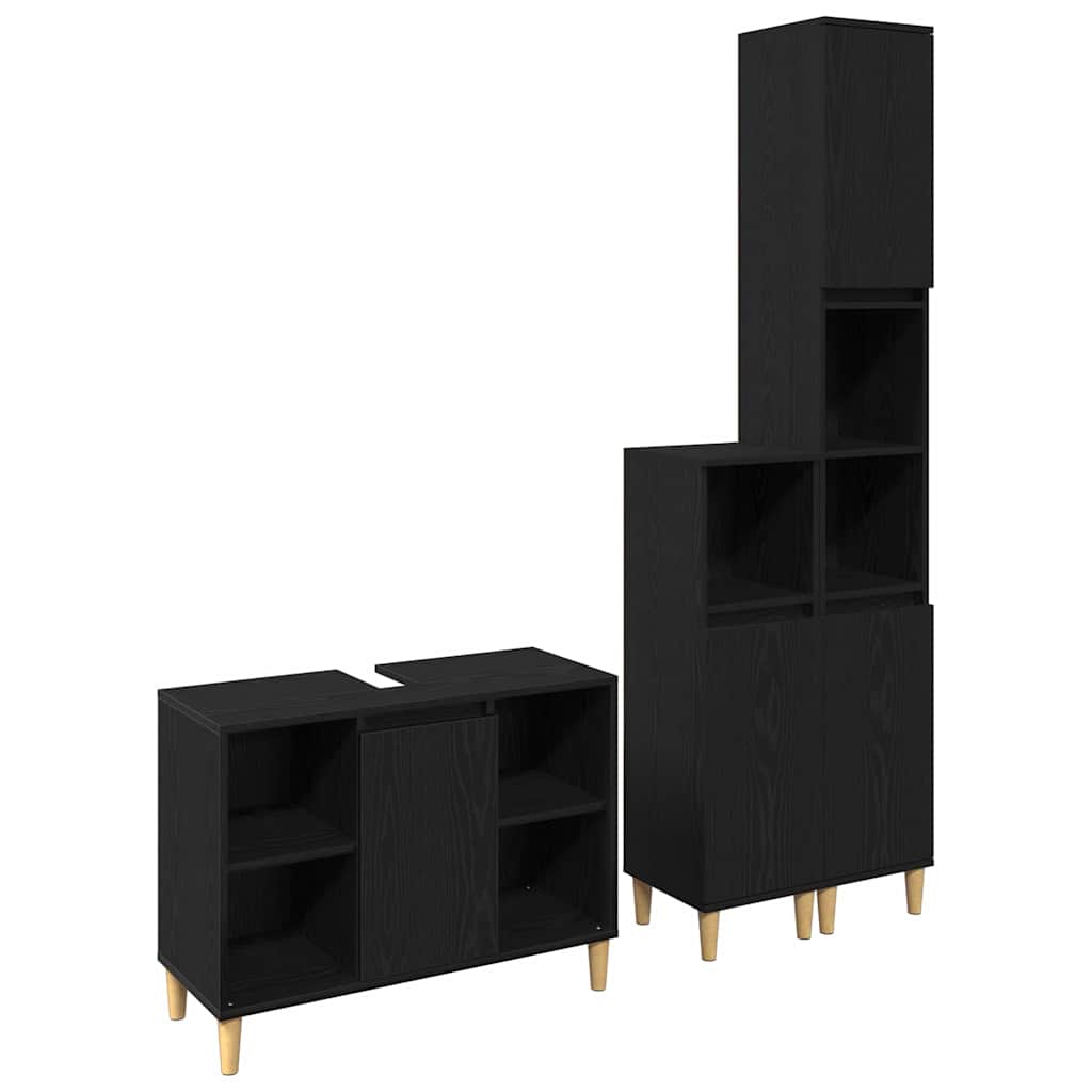 Juego de muebles de baño 3 pcs Negro Madera de ingeniería