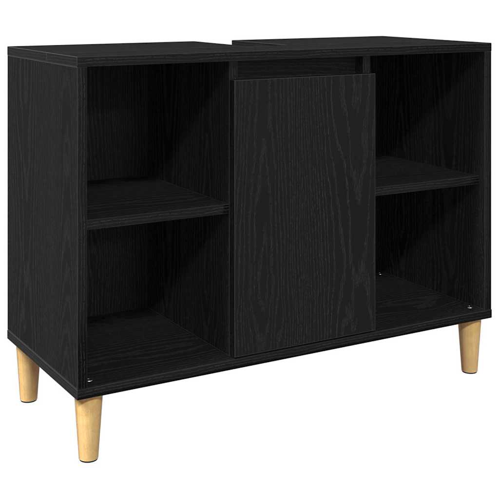 Juego de muebles de baño 3 pcs Negro Madera de ingeniería