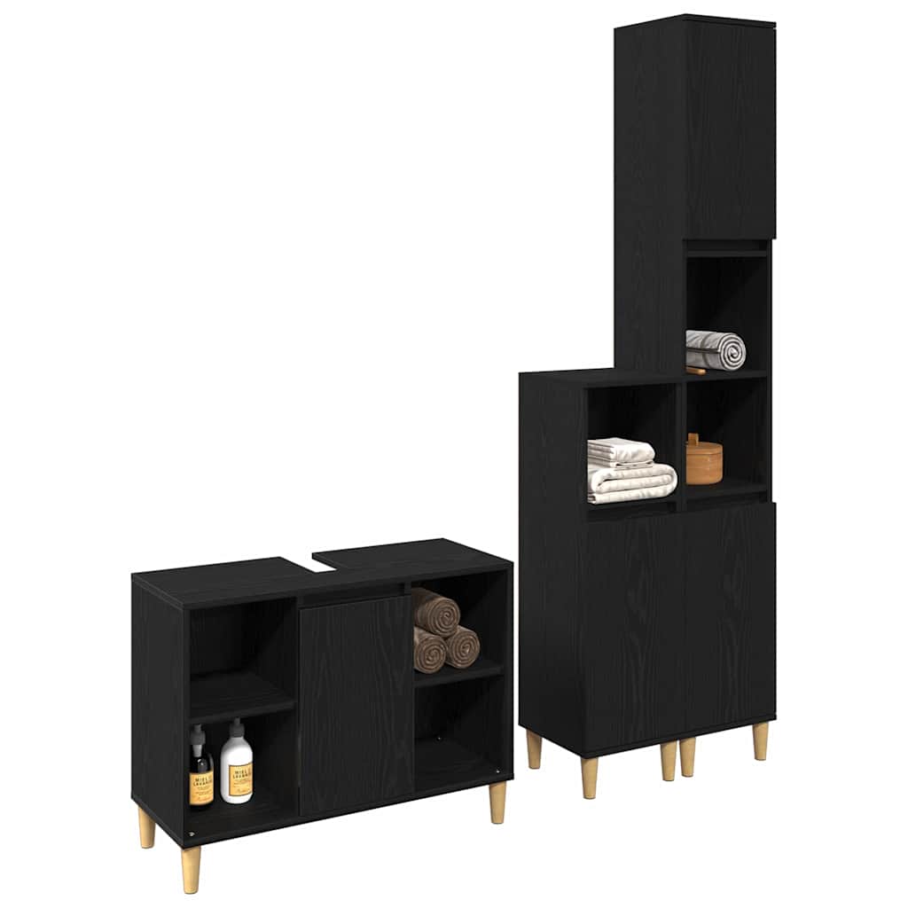 Juego de muebles de baño 3 pcs Negro Madera de ingeniería