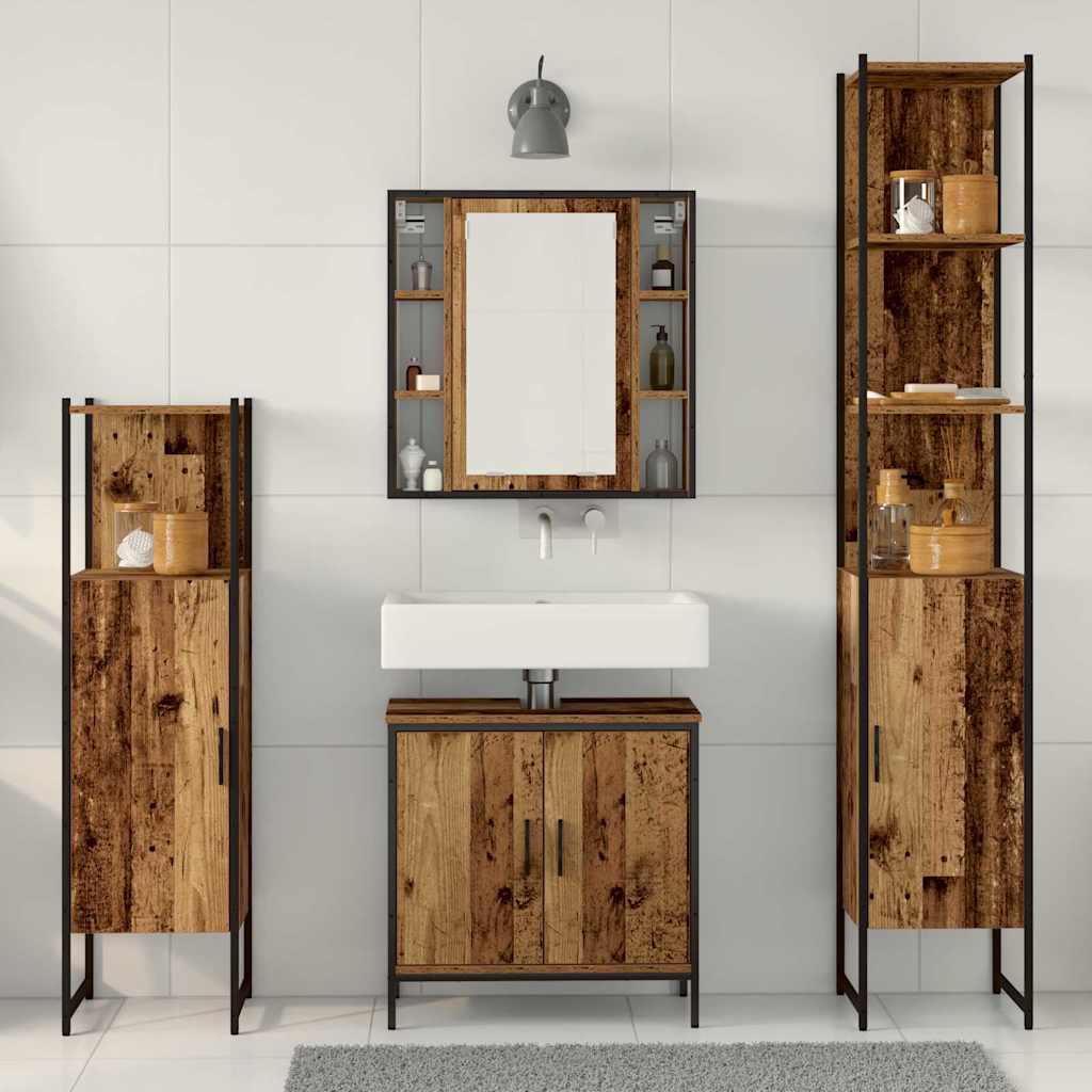 Juego de muebles de baño 4 pcs Marrón 33 x 33 x 185.5 cm