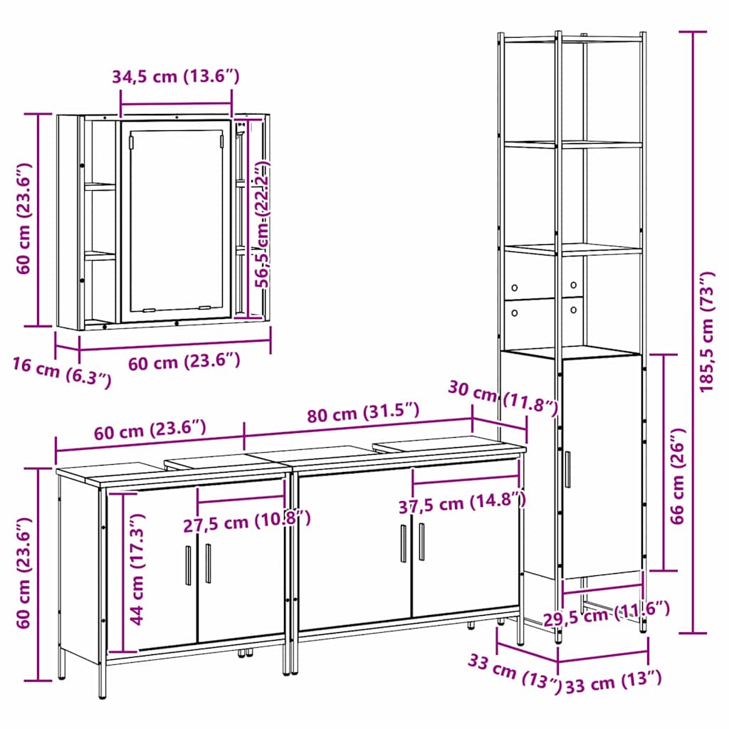 Juego de muebles de baño 4 pcs Marrón Madera contrachapada