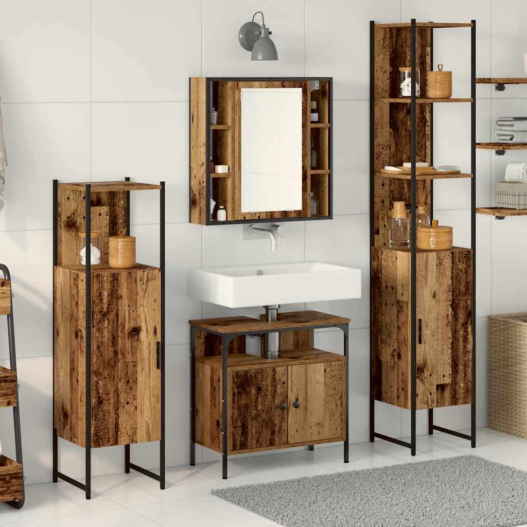 Juego de muebles de baño con estante 4 pcs Madera envejecida