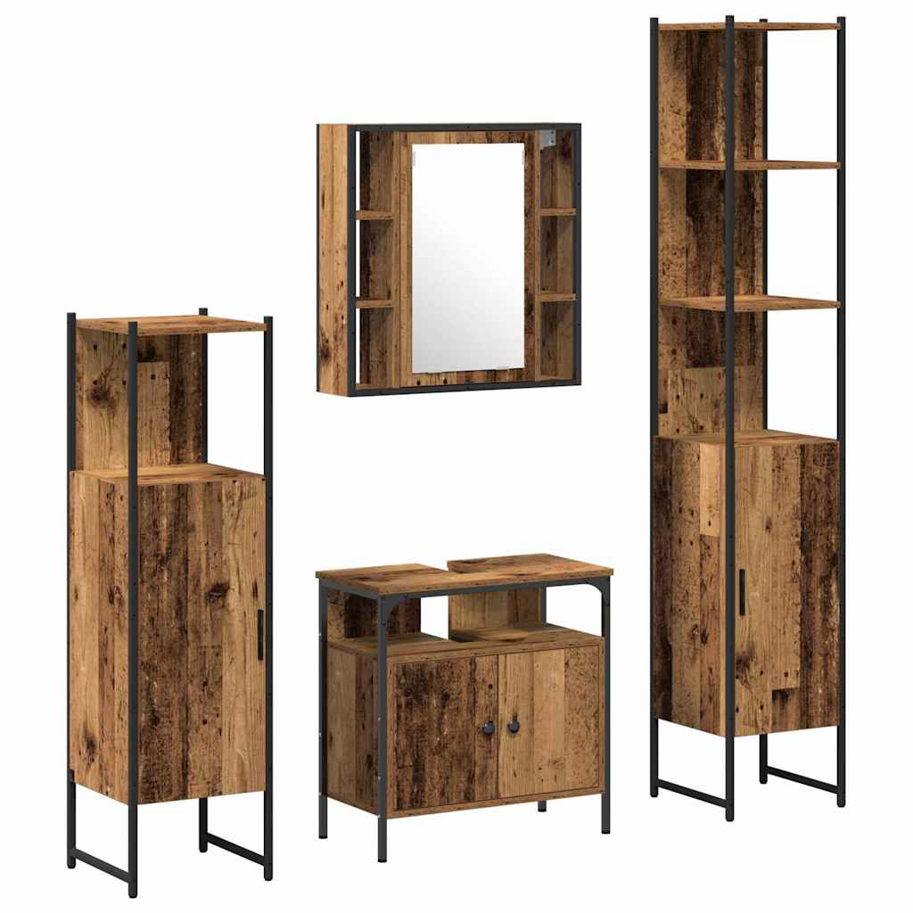Juego de muebles de baño con estante 4 pcs Madera envejecida