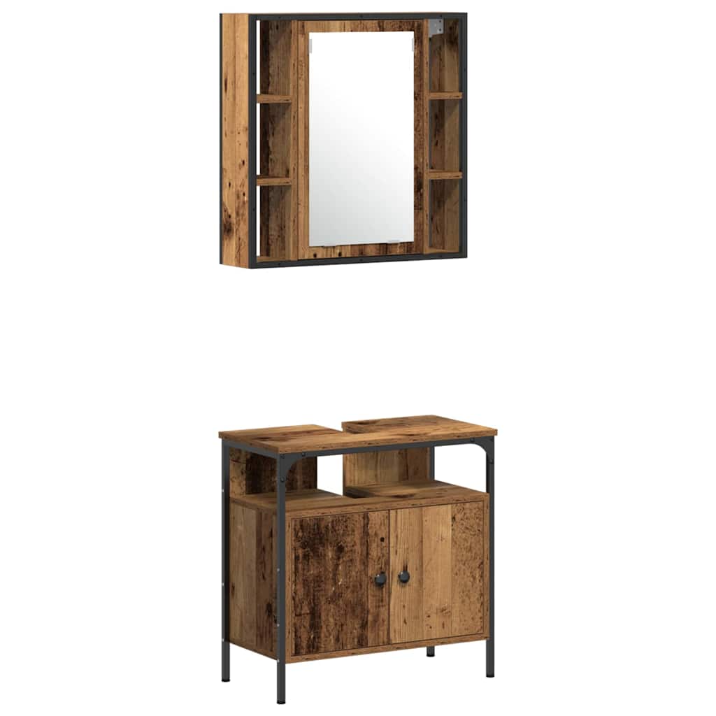 Juego de muebles de baño con estante 4 pcs Madera envejecida