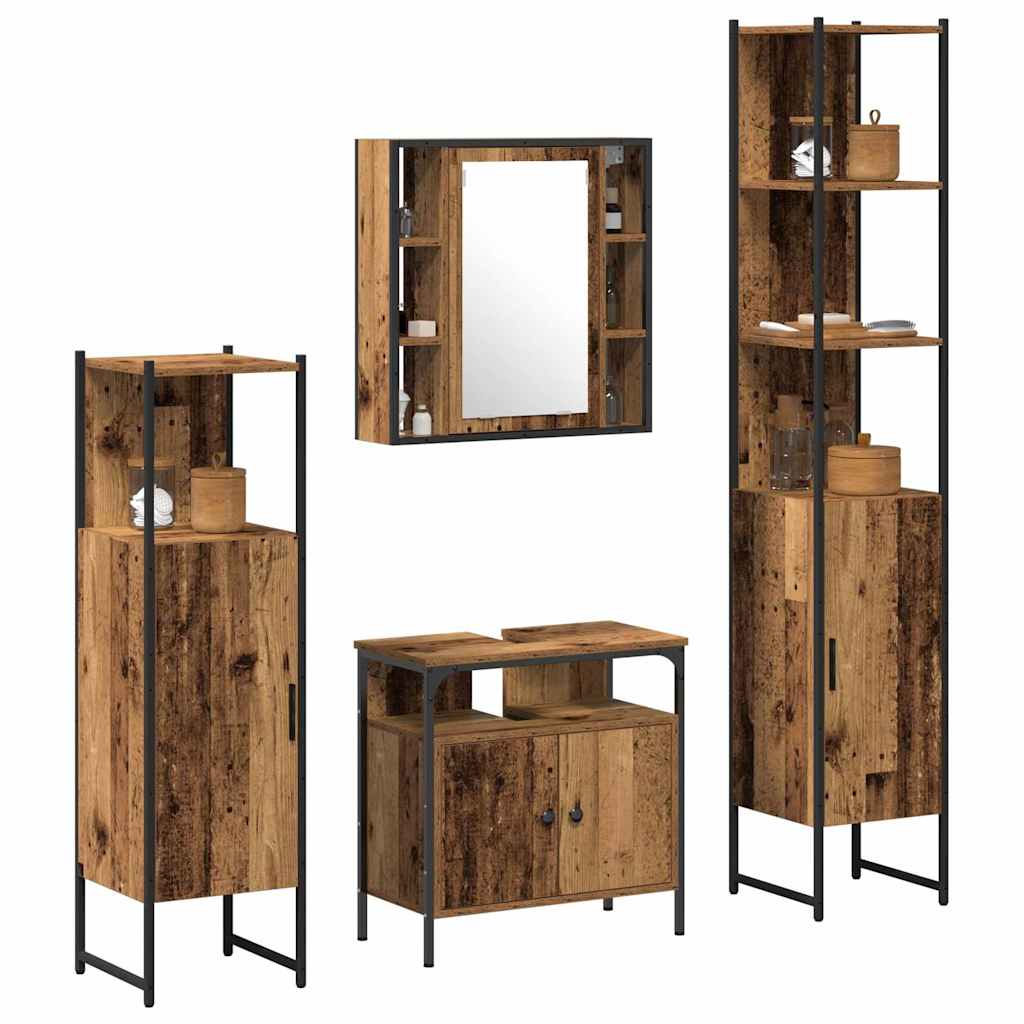 Juego de muebles de baño con estante 4 pcs Madera envejecida