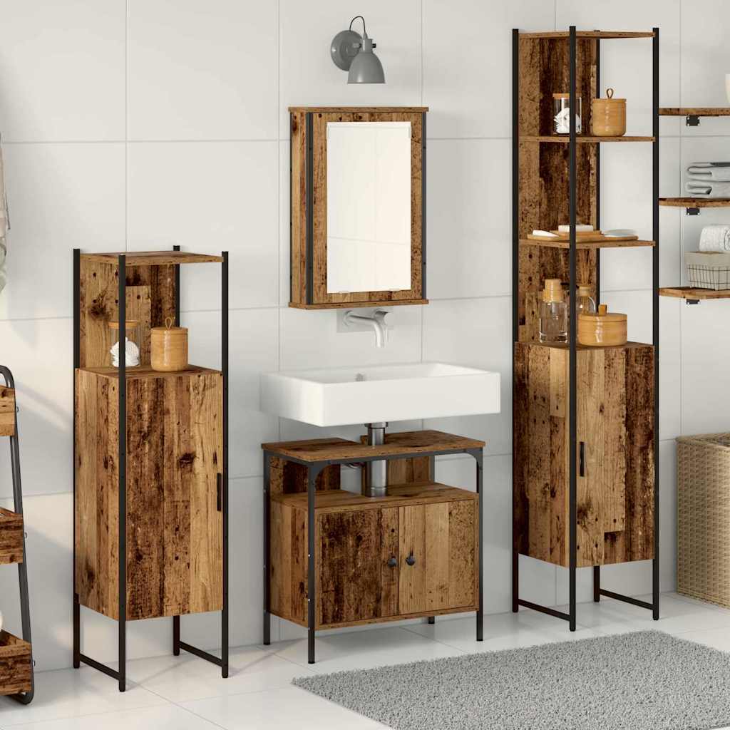 Juego de muebles de baño con estante 4 pcs Madera vieja