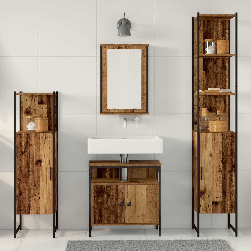 Juego de muebles de baño con estante 4 pcs Madera vieja