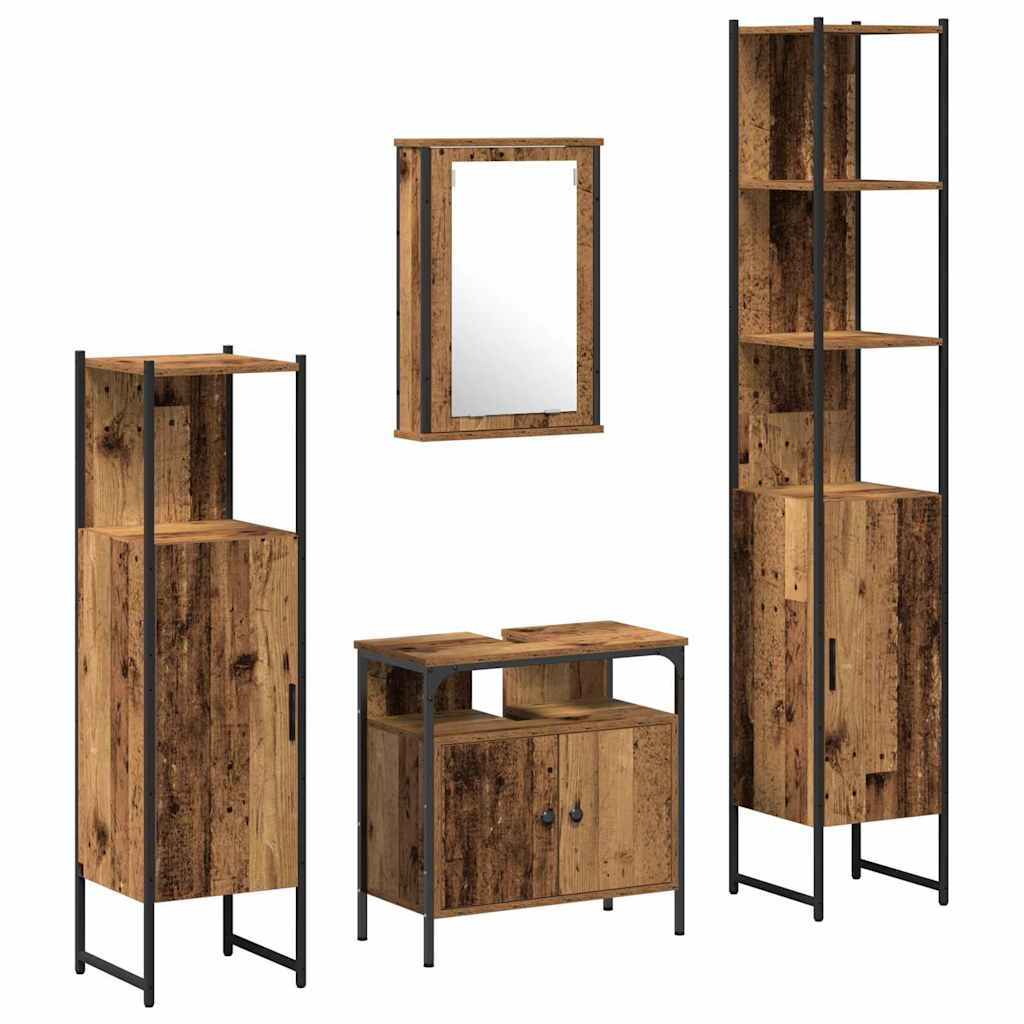 Juego de muebles de baño con estante 4 pcs Madera vieja