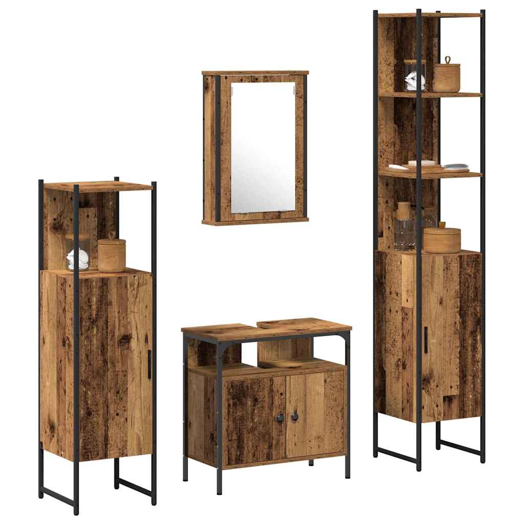 Juego de muebles de baño con estante 4 pcs Madera vieja