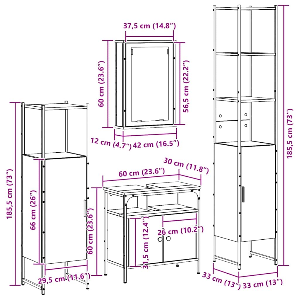 Juego de muebles de baño con estante 4 pcs Madera vieja