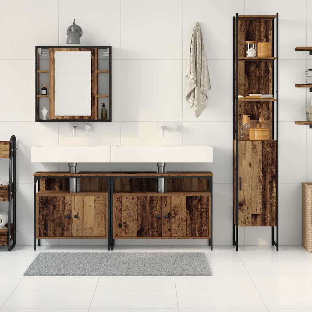 Juego de muebles de baño con estante 4 pcs Madera envejecida