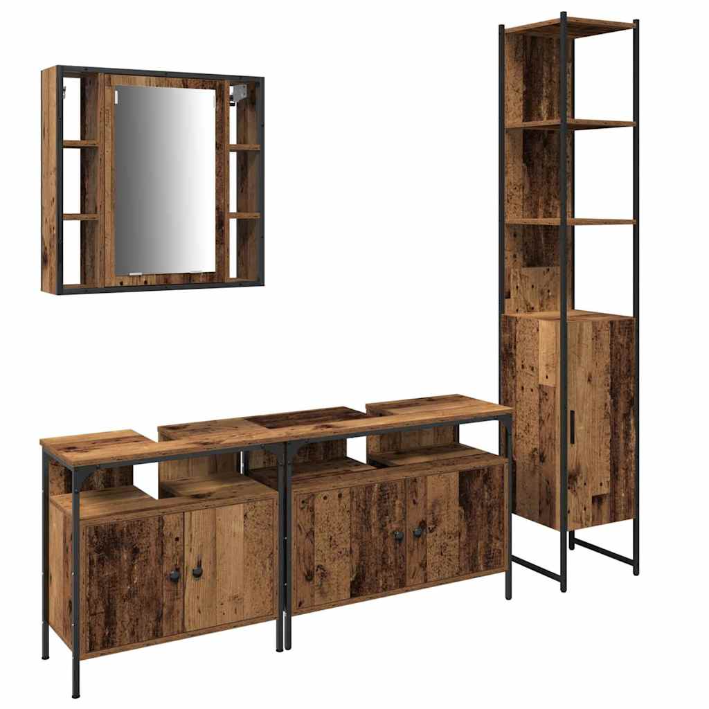 Juego de muebles de baño con estante 4 pcs Madera envejecida