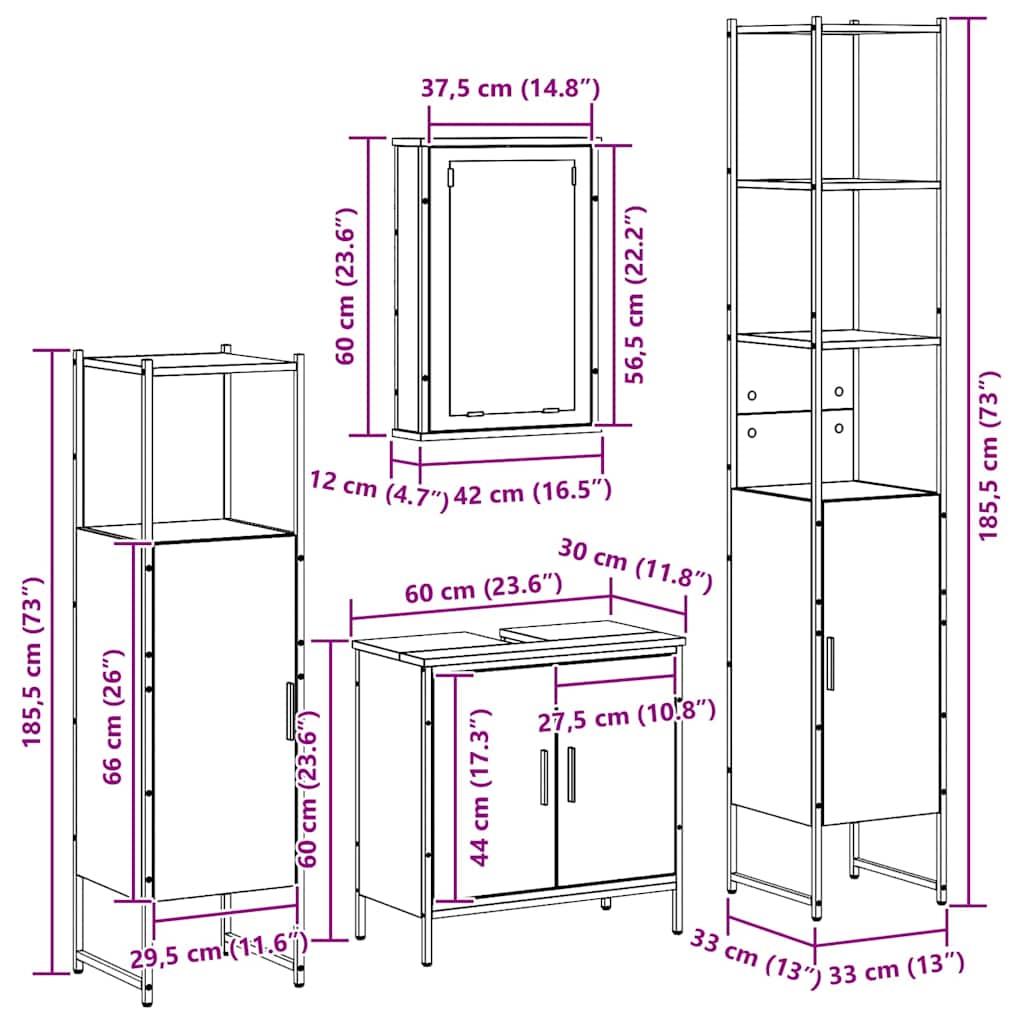 Juego de muebles de baño 4 pcs Marrón Madera contrachapada