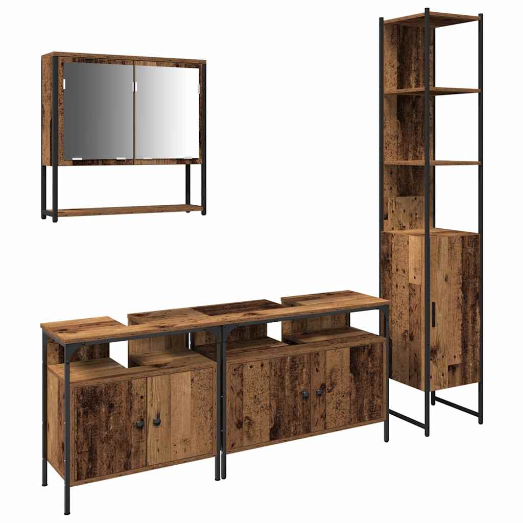 Juego de muebles de baño con estante 4 pcs Madera Vieja