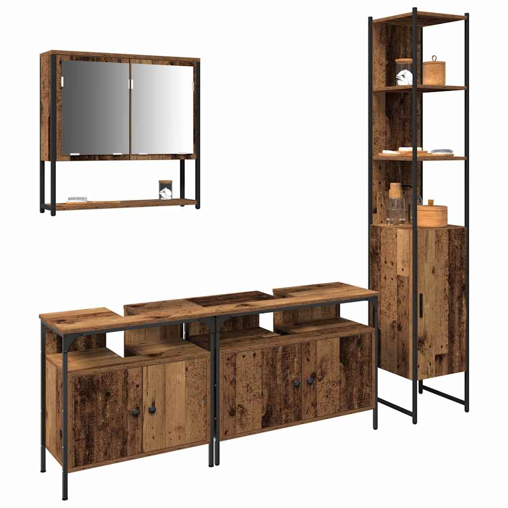 Juego de muebles de baño con estante 4 pcs Madera Vieja