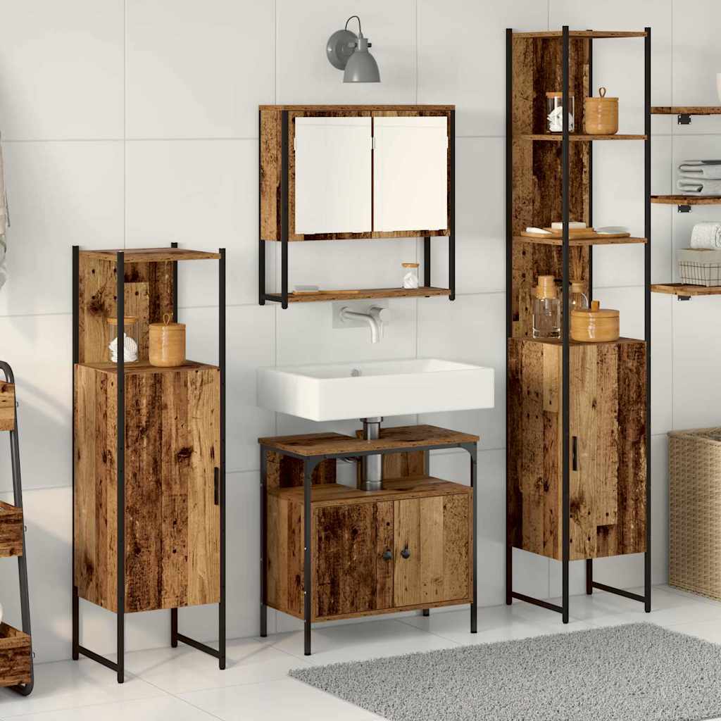 Conjunto de móveis de casa de banho 4 pcs Carvalho Preto Madeira contraplacada
