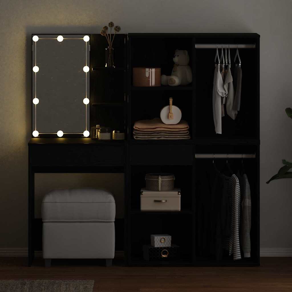 Juego de mesa de tocador LED Roble Negro 140 x 40 x 140 cm