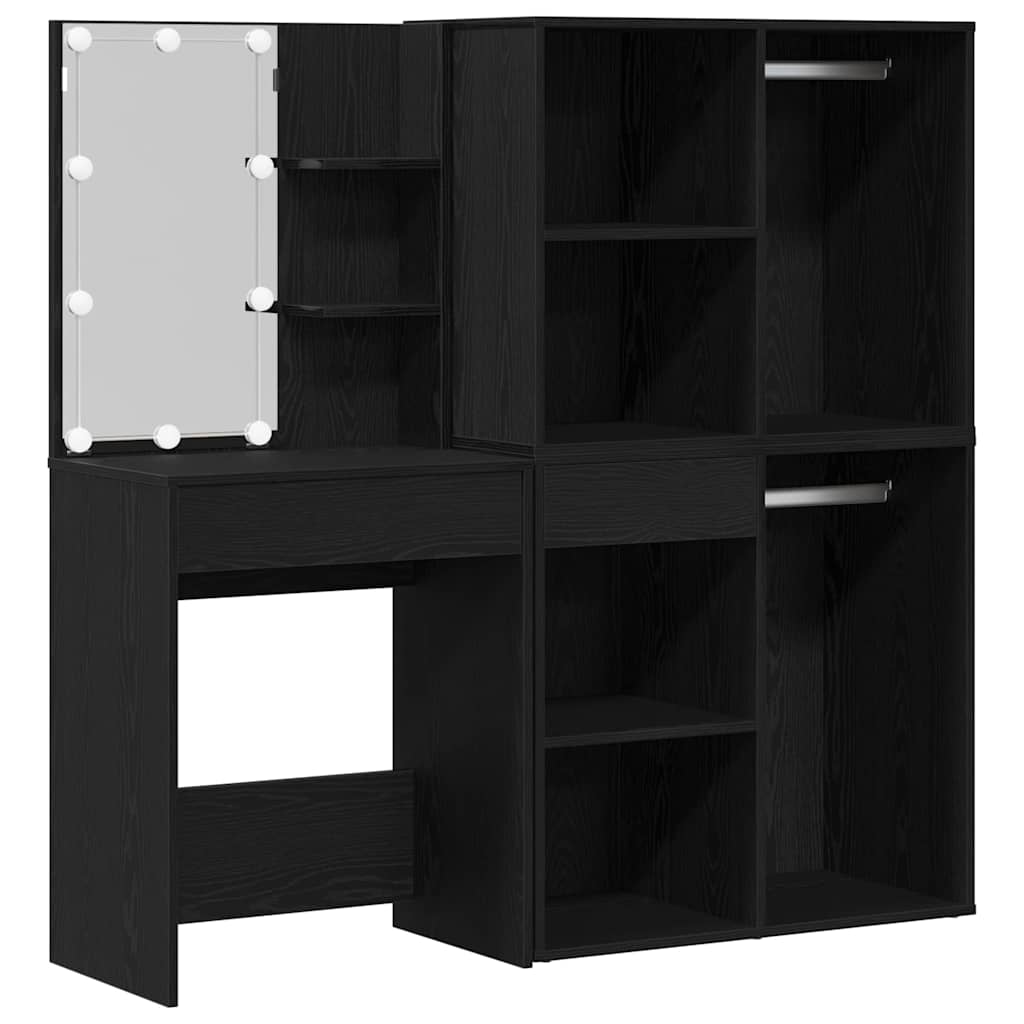 Juego de mesa de tocador LED Roble Negro 140 x 40 x 140 cm
