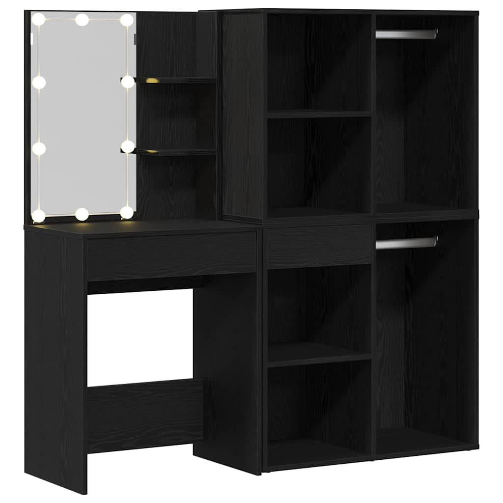 Juego de mesa de tocador LED Roble Negro 140 x 40 x 140 cm