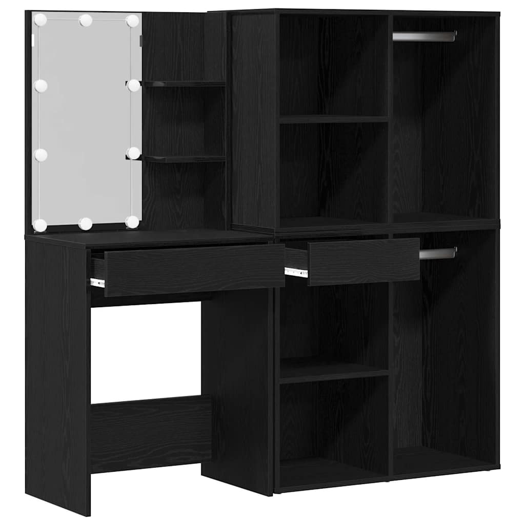 Juego de mesa de tocador LED Roble Negro 140 x 40 x 140 cm