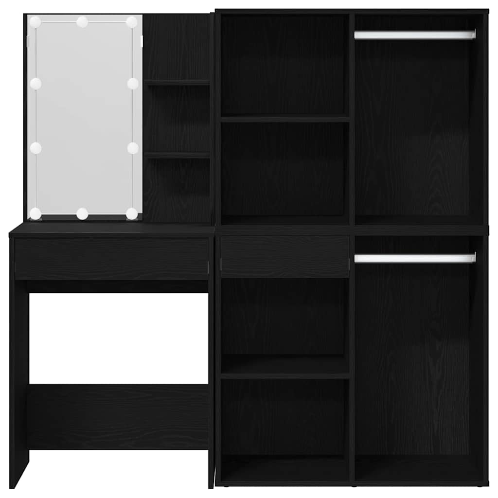 Juego de mesa de tocador LED Roble Negro 140 x 40 x 140 cm