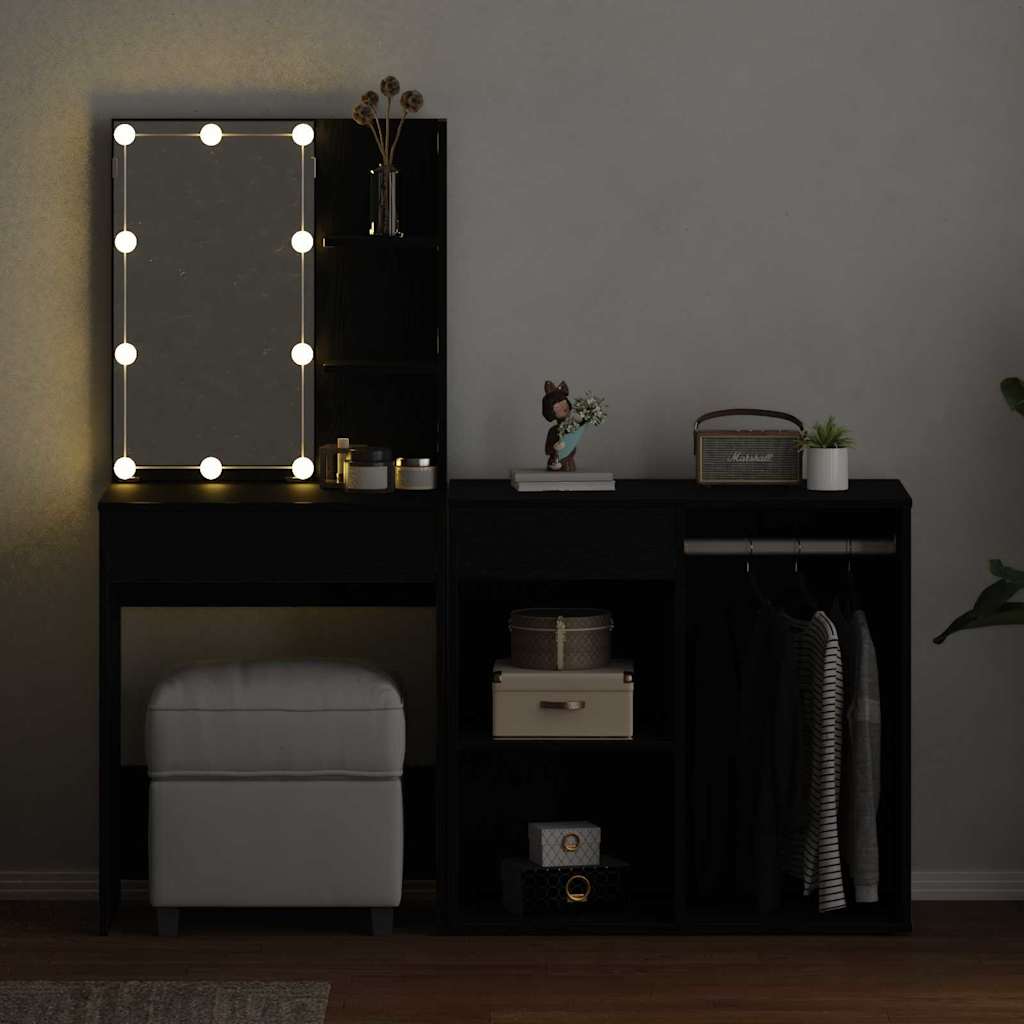 Juego de mesa de tocador LED Roble Negro 140 x 40 x 140 cm