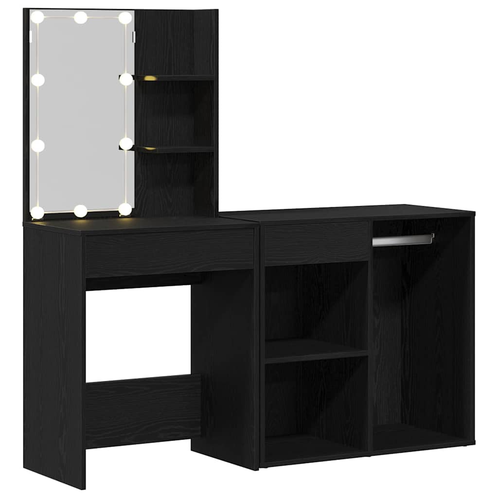 Juego de mesa de tocador LED Roble Negro 140 x 40 x 140 cm