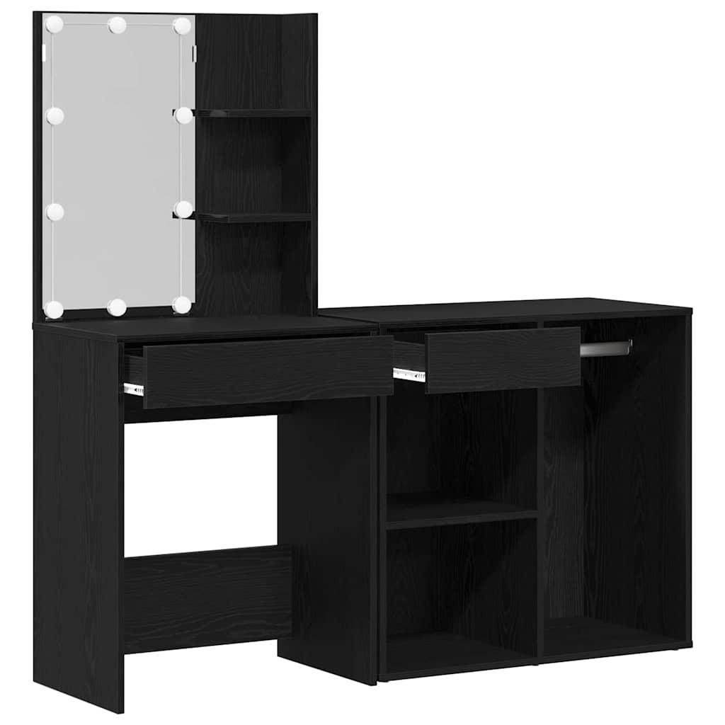 Juego de mesa de tocador LED Roble Negro 140 x 40 x 140 cm