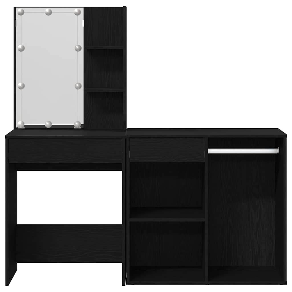 Juego de mesa de tocador LED Roble Negro 140 x 40 x 140 cm