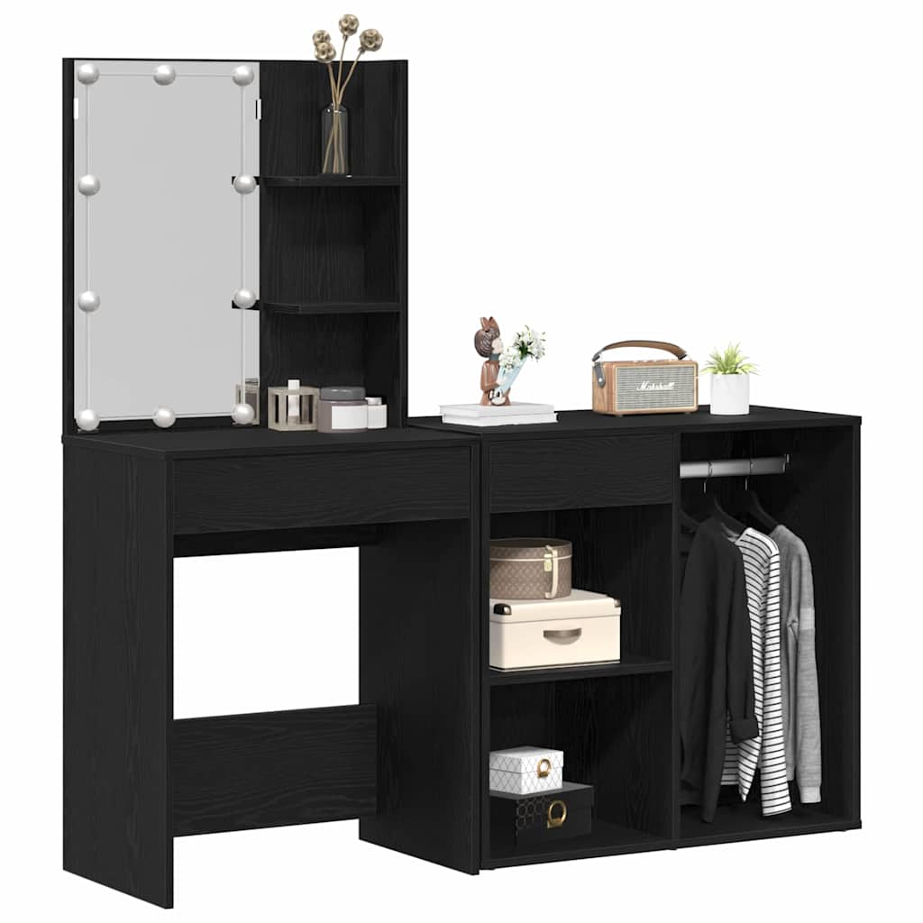 Juego de mesa de tocador LED Roble Negro 140 x 40 x 140 cm