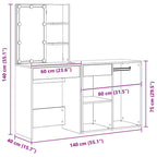 Juego de mesa de tocador LED Roble Negro 140 x 40 x 140 cm