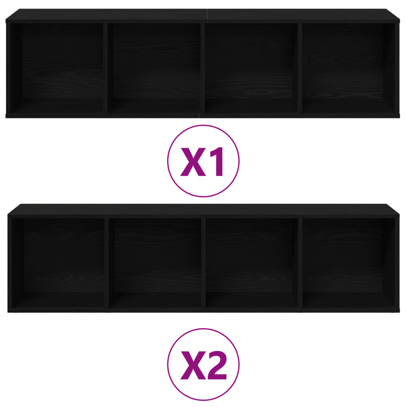 Estante de libros 3 pcs Roble Negro 36 x 30 x 143 cm