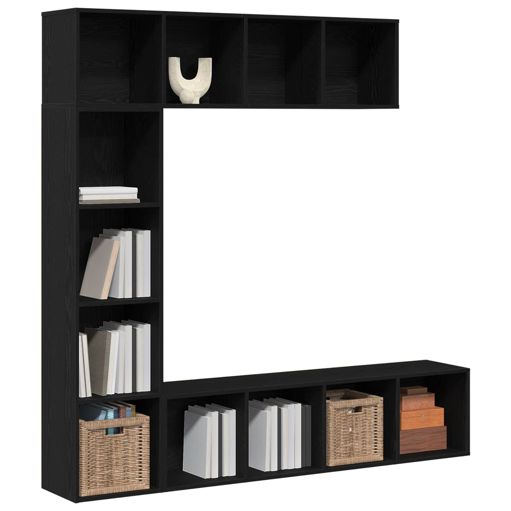 Estante de libros 3 pcs Roble Negro 36 x 30 x 143 cm