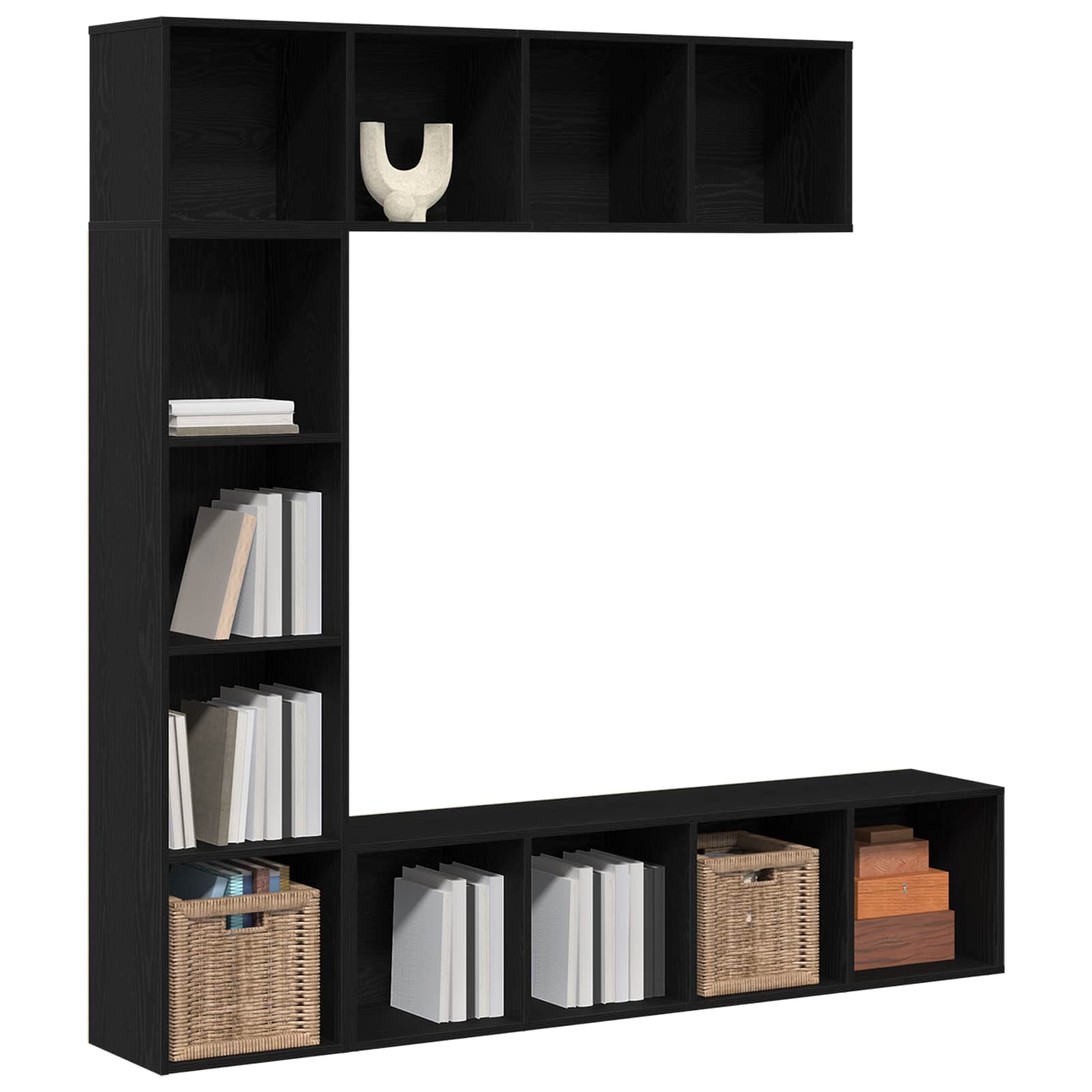 Estante de libros 3 pcs Roble Negro 36 x 30 x 143 cm