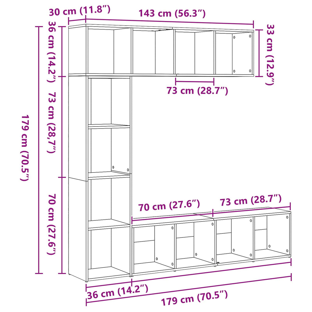 Estante de libros 3 pcs Roble Negro 36 x 30 x 143 cm