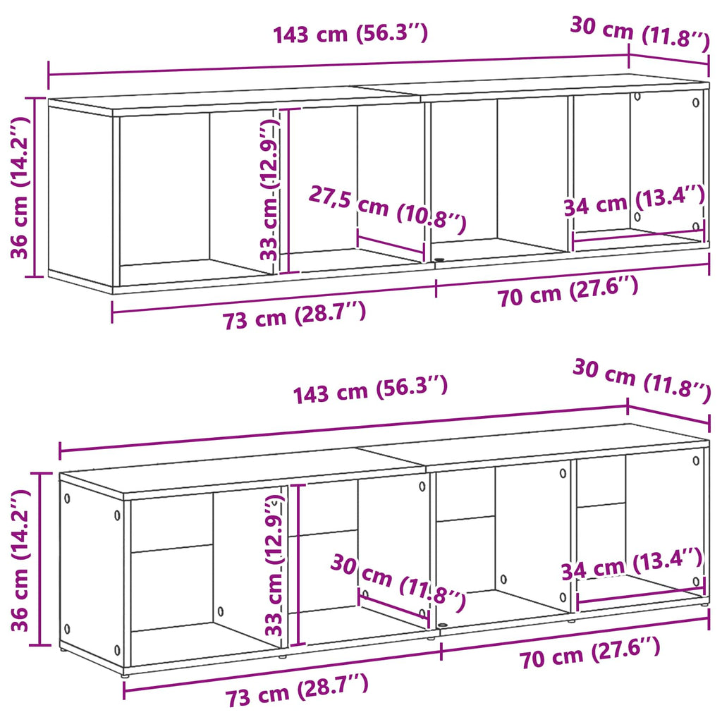 Estante de libros 3 pcs Roble Negro 36 x 30 x 143 cm