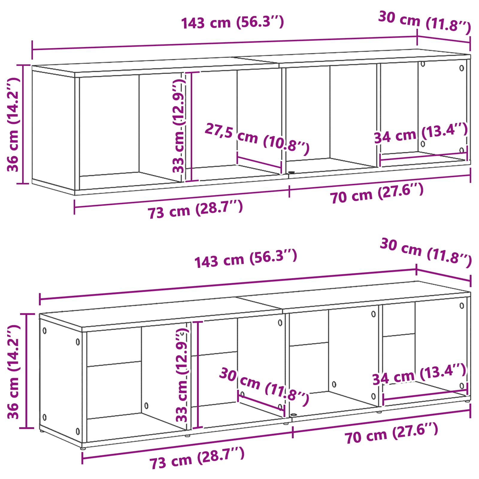 Estante de libros 3 pcs Roble Negro 36 x 30 x 143 cm