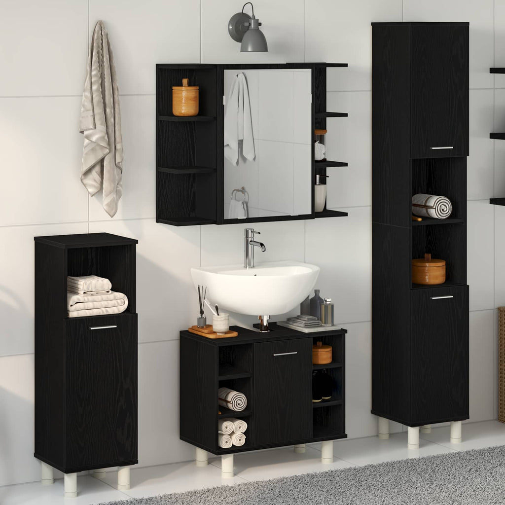 Juego de muebles de baño 4 pcs Negro 30 x 30 x 179,5 cm
