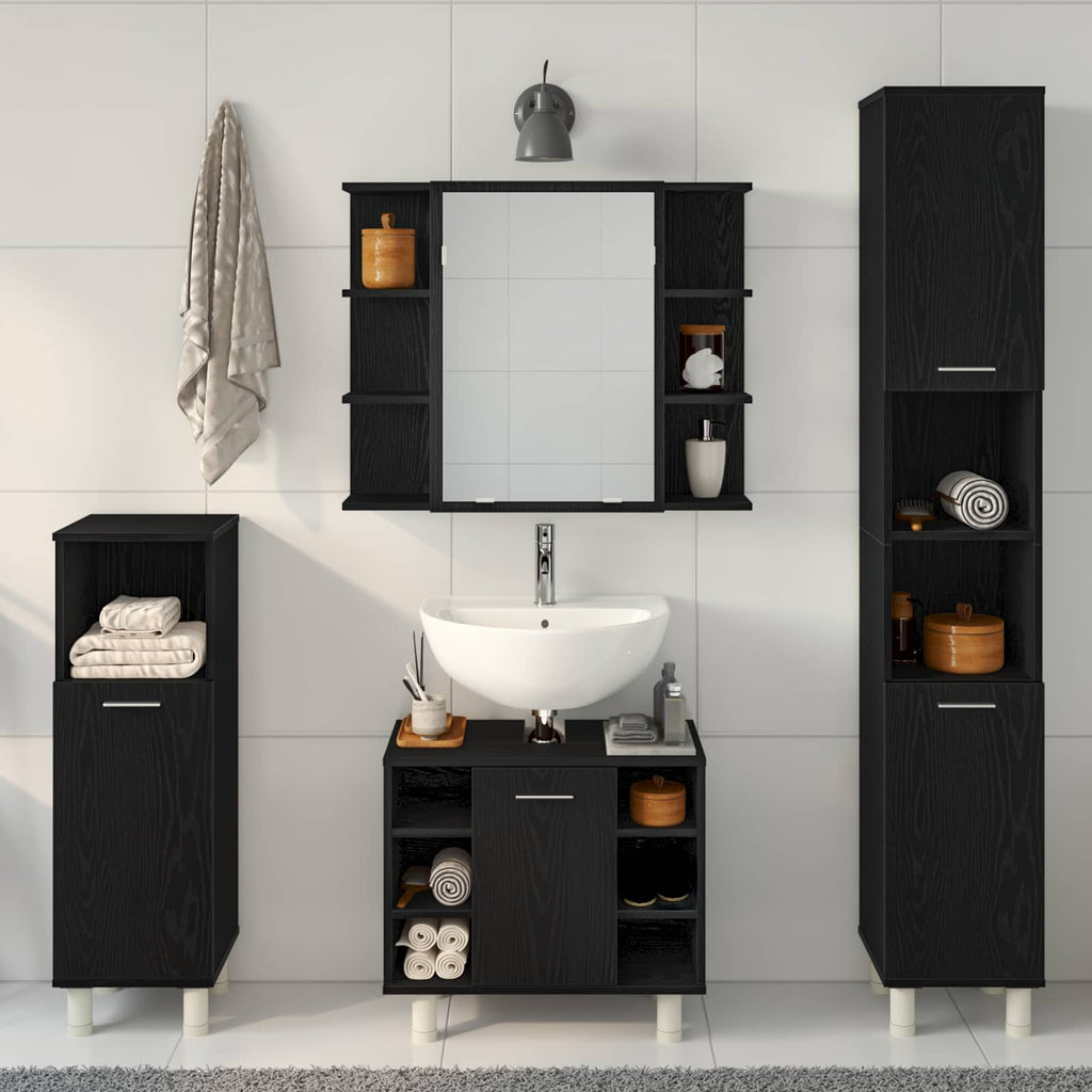 Juego de muebles de baño 4 pcs Negro 30 x 30 x 179,5 cm