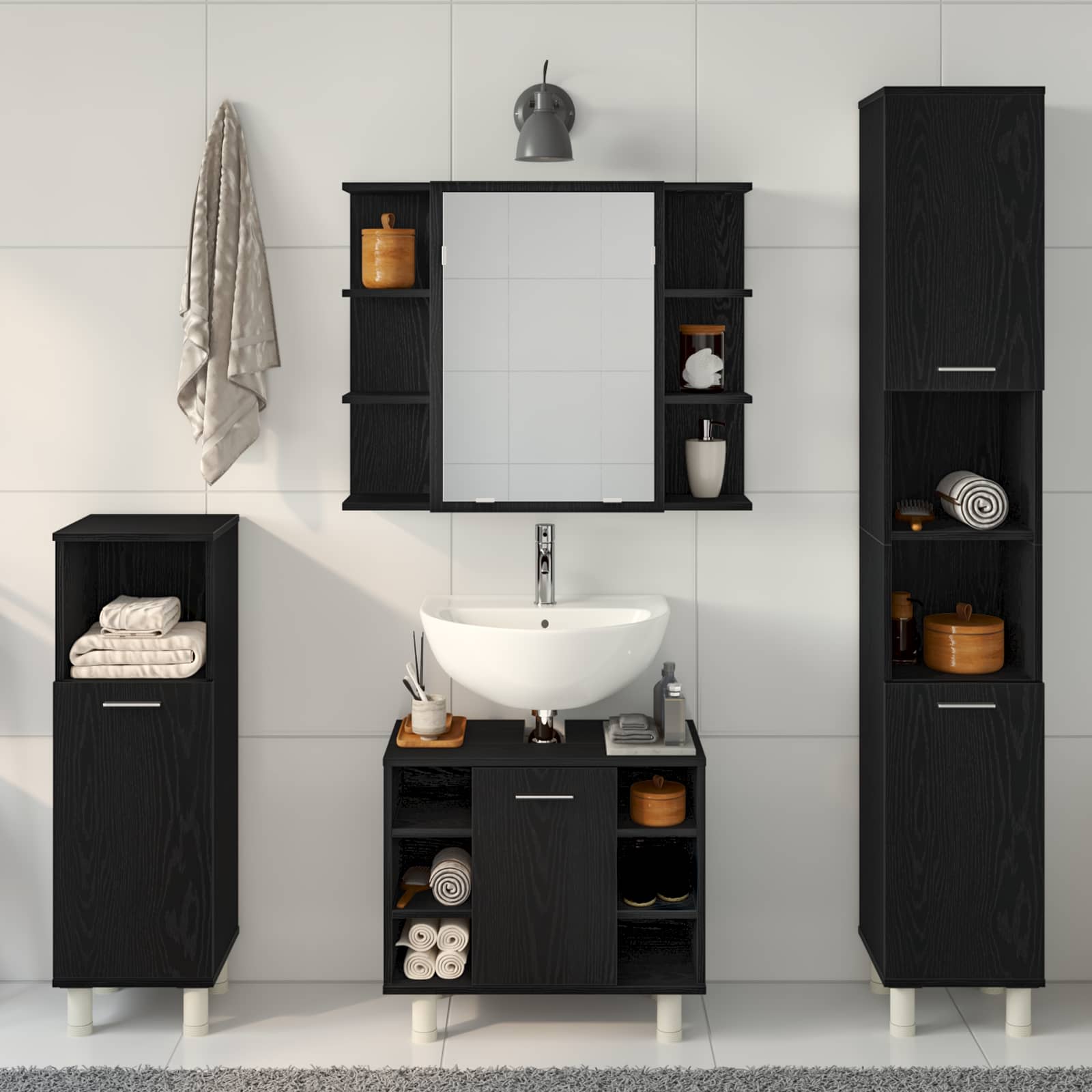 Juego de muebles de baño 4 pcs Negro 30 x 30 x 179,5 cm