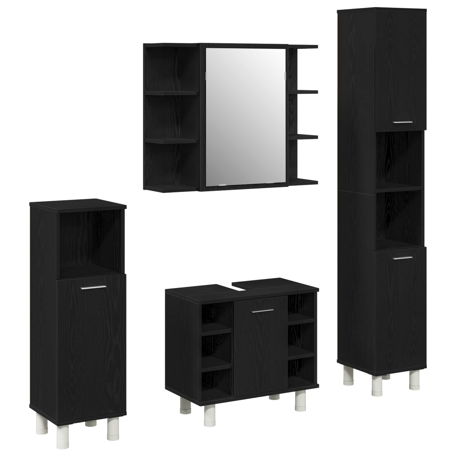 Juego de muebles de baño 4 pcs Negro 30 x 30 x 179,5 cm