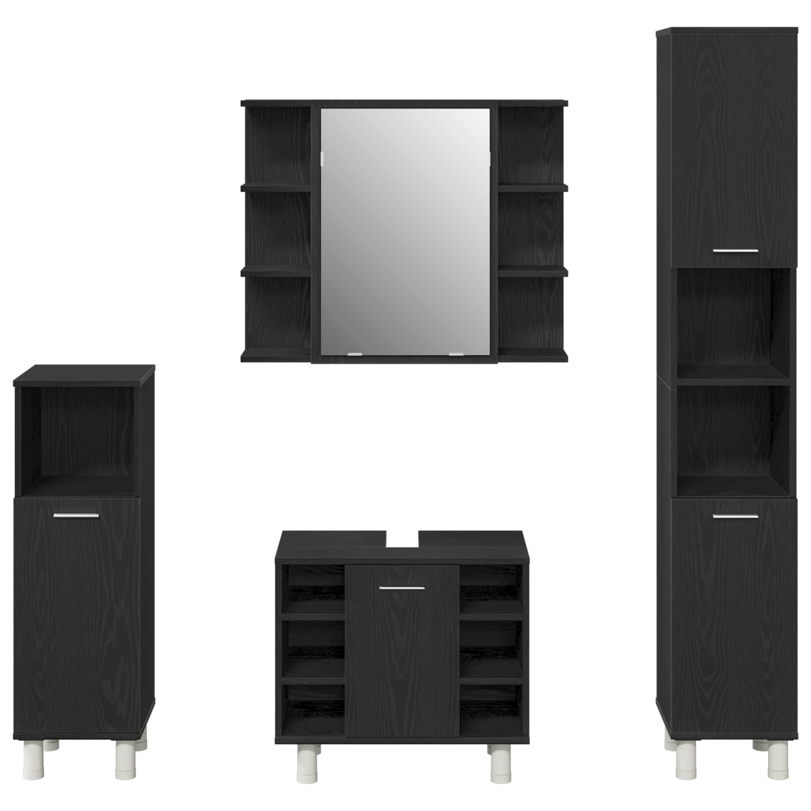 Juego de muebles de baño 4 pcs Negro 30 x 30 x 179,5 cm